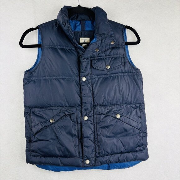 Lands' End Boys Size Small 8 Navy Blue Down Snap Front Puffer Vest Kids - Picture 1 of 5